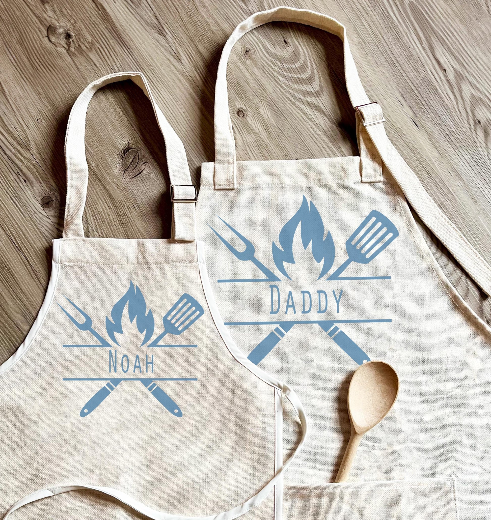 Personalised daddy and child BBQ matching aprons, Father and son day apron, Fathers day BBQ apron, BBQ apron