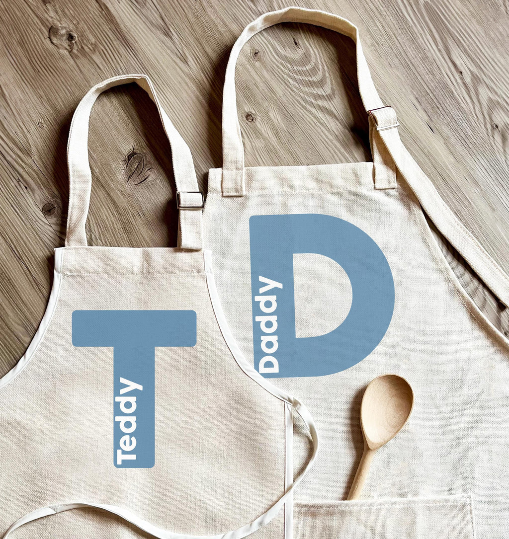 Personalised daddy and child matching aprons, Fathers day apron, Fathers day baking apron, Grandad baking apron