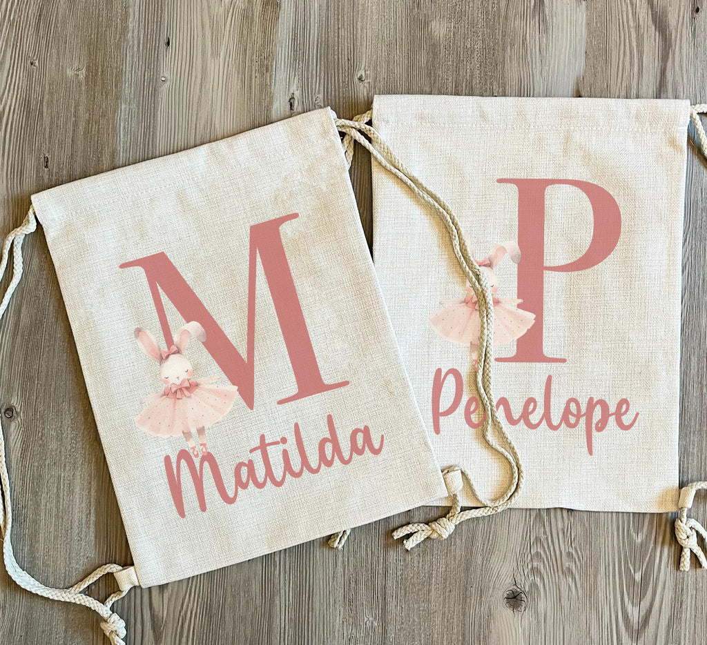 Personalised ballerina drawstring bag, ballet bag, back to school, nursery bag