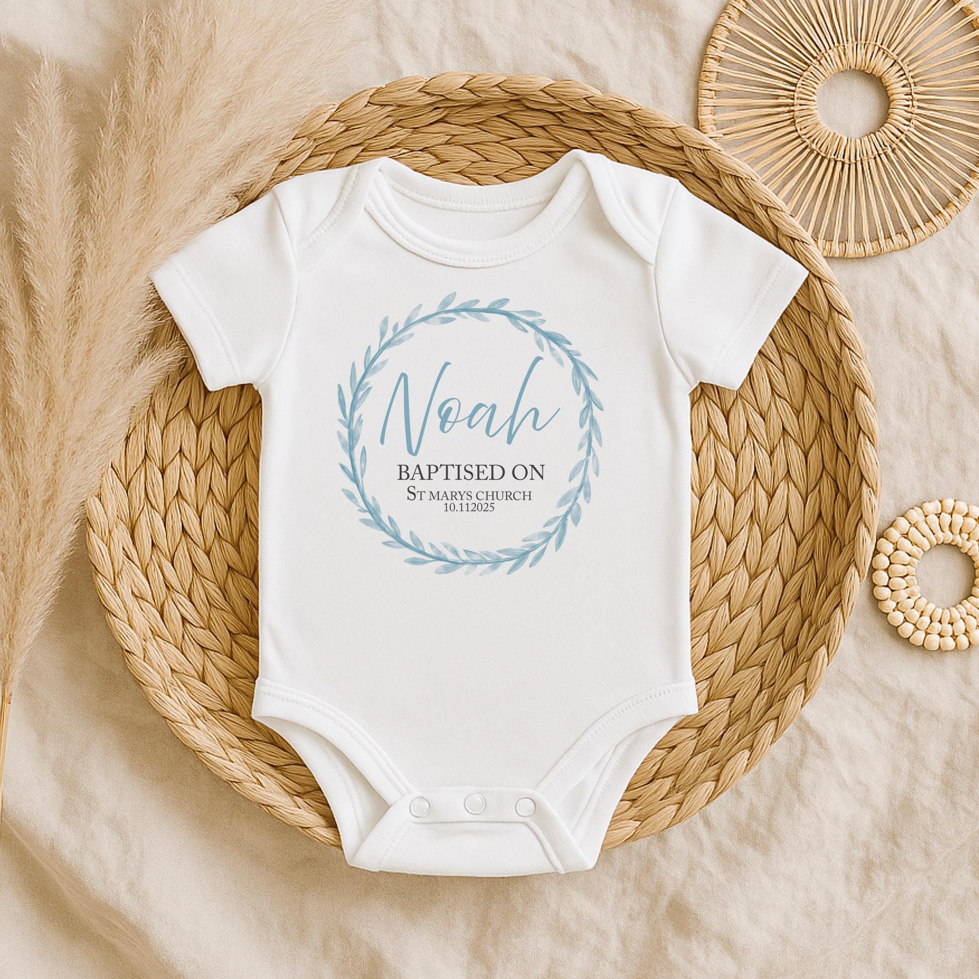 Personalised christening wreath baby vest, Personalised wreath babby vest, Christening baby vest gift, Personalused baby vest