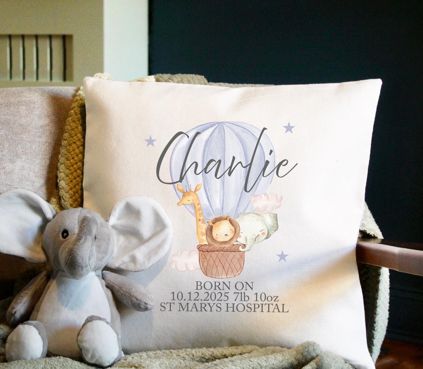 Personalised dinosaur newborn baby birth stat cushion, new born baby gift, gender neutral gift, baby gift, baby cushion, unisex gift