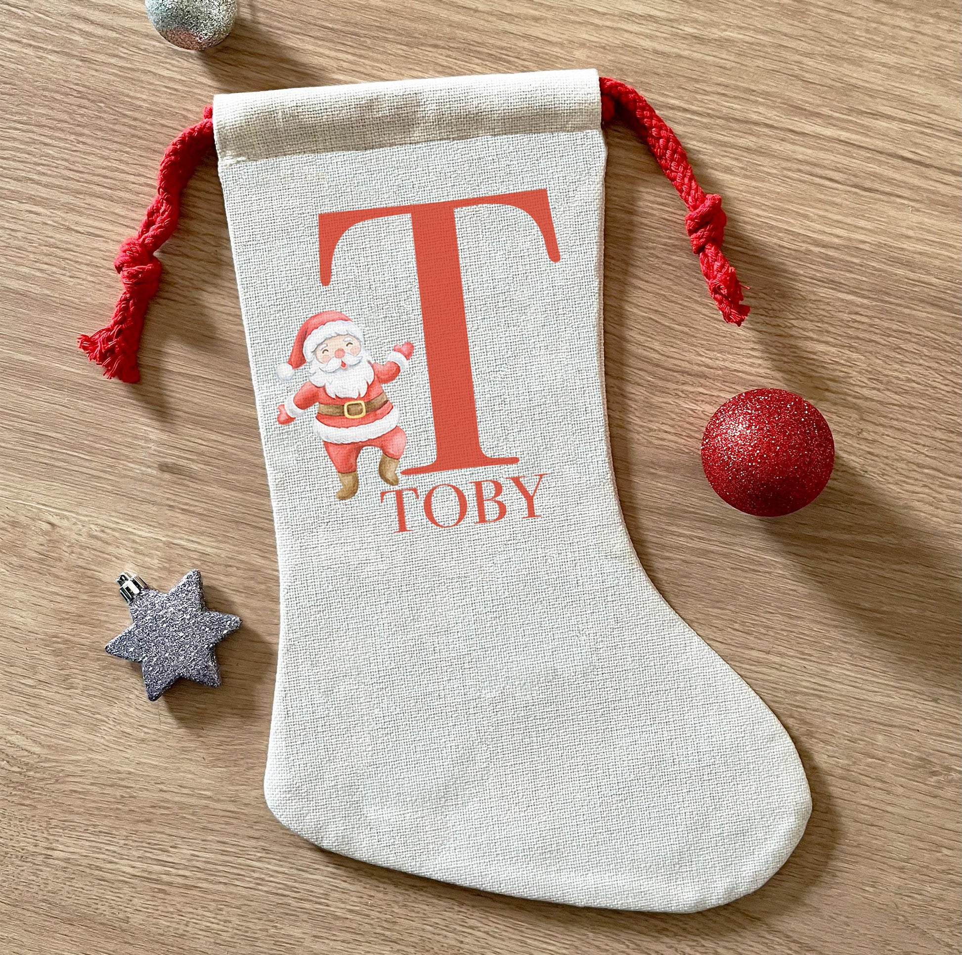 Personalised christmas santa initial name stocking, christmas eve box, personalised santa sack, first christmas gift, xmas stocking,