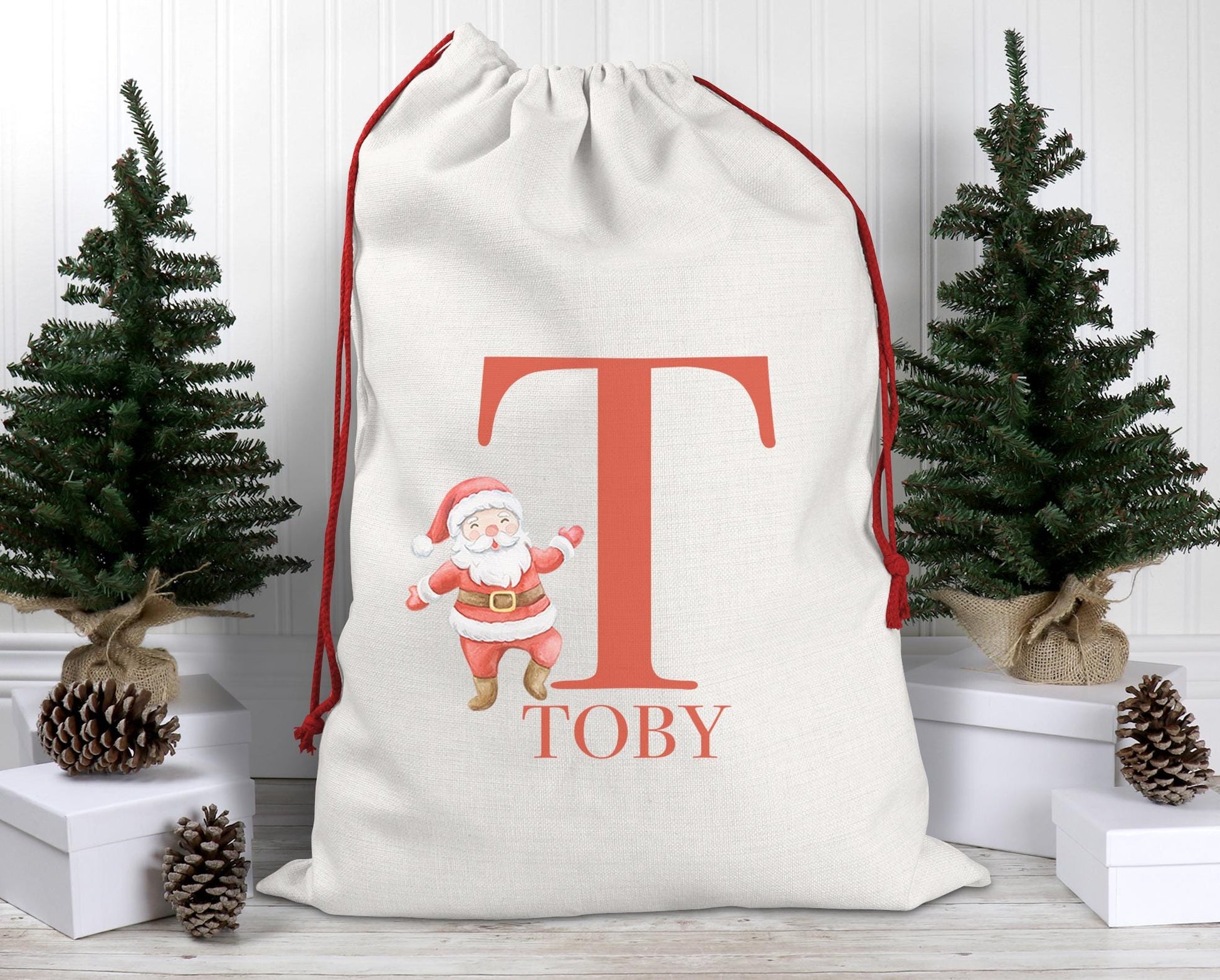 Personalised christmas initial santa sleigh christmas eve present sack, stocking christmas eve box, personalised santa sack, xmas sack