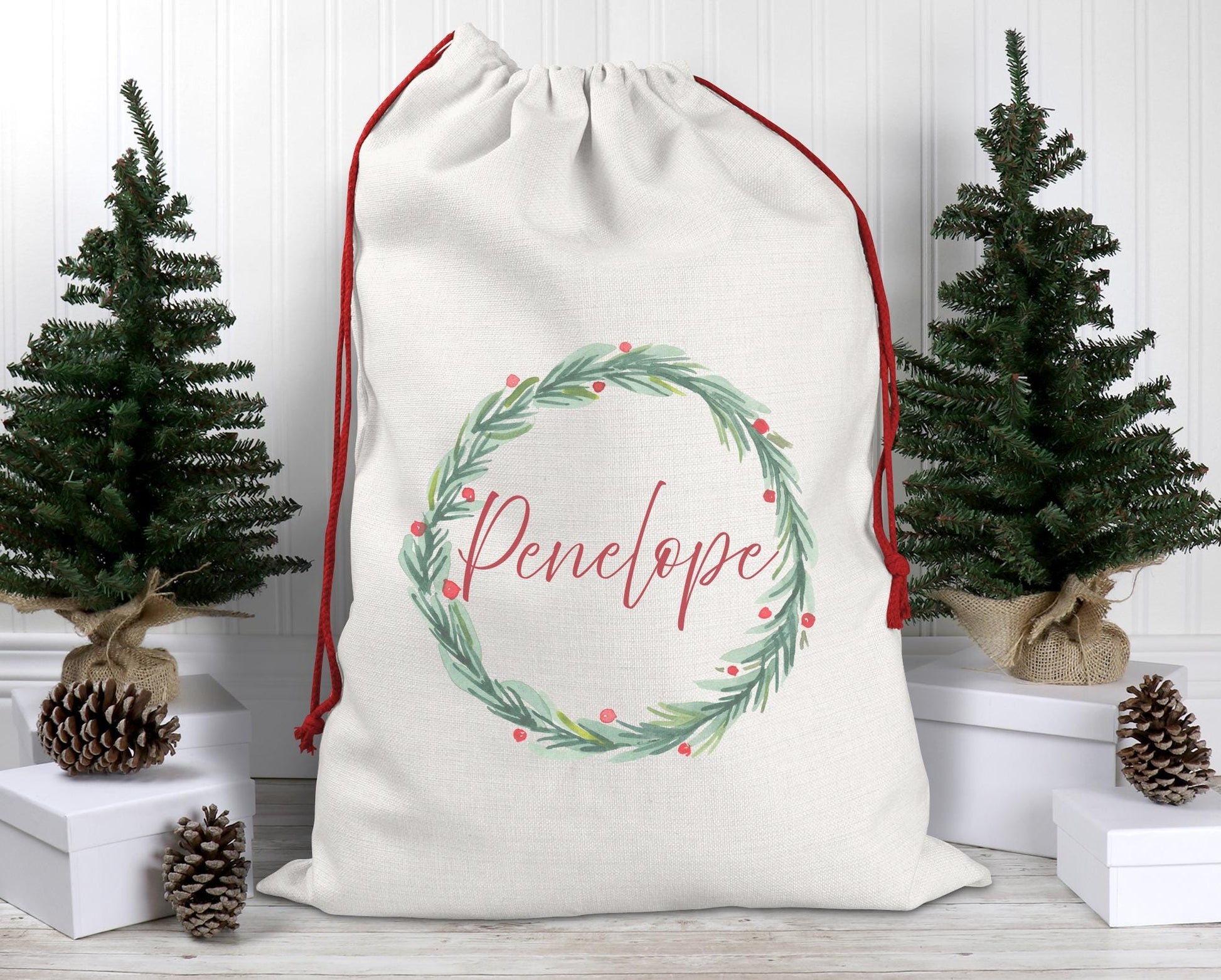 Personalised christmas wreath family sack stocking xmas eve gift present christmas eve box personalised santa sack first christmas gift