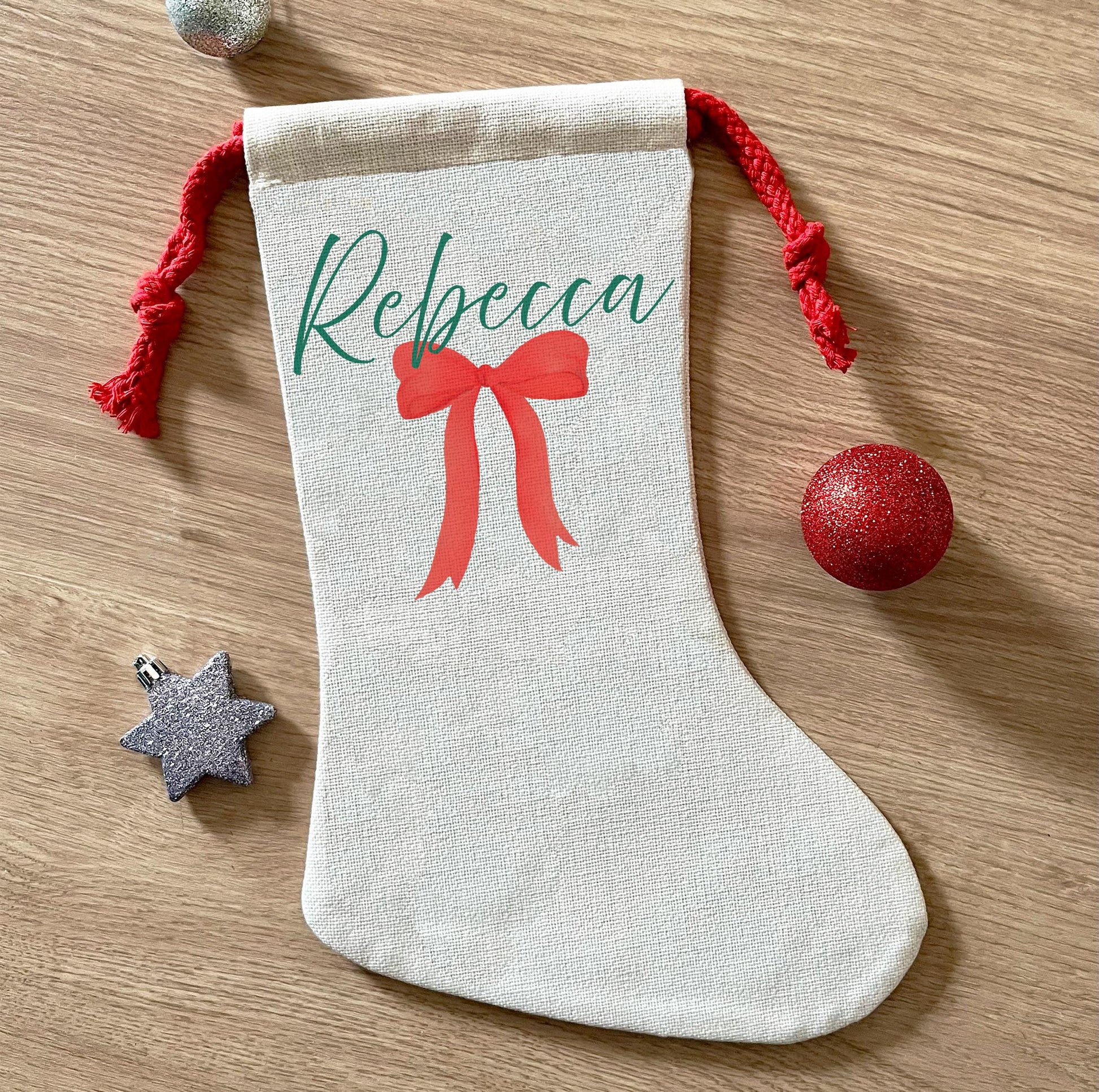 Personalised christmas red bow present stocking christmas eve box personalised santa sack first christmas gift