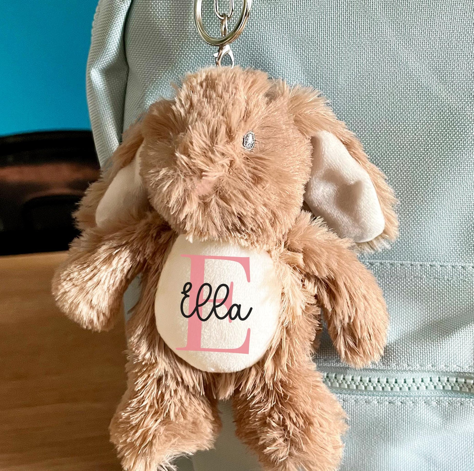 Personalised back to school name teddy school bag keyring, Back to school teddy keyring name tag, Preschool name tag bag