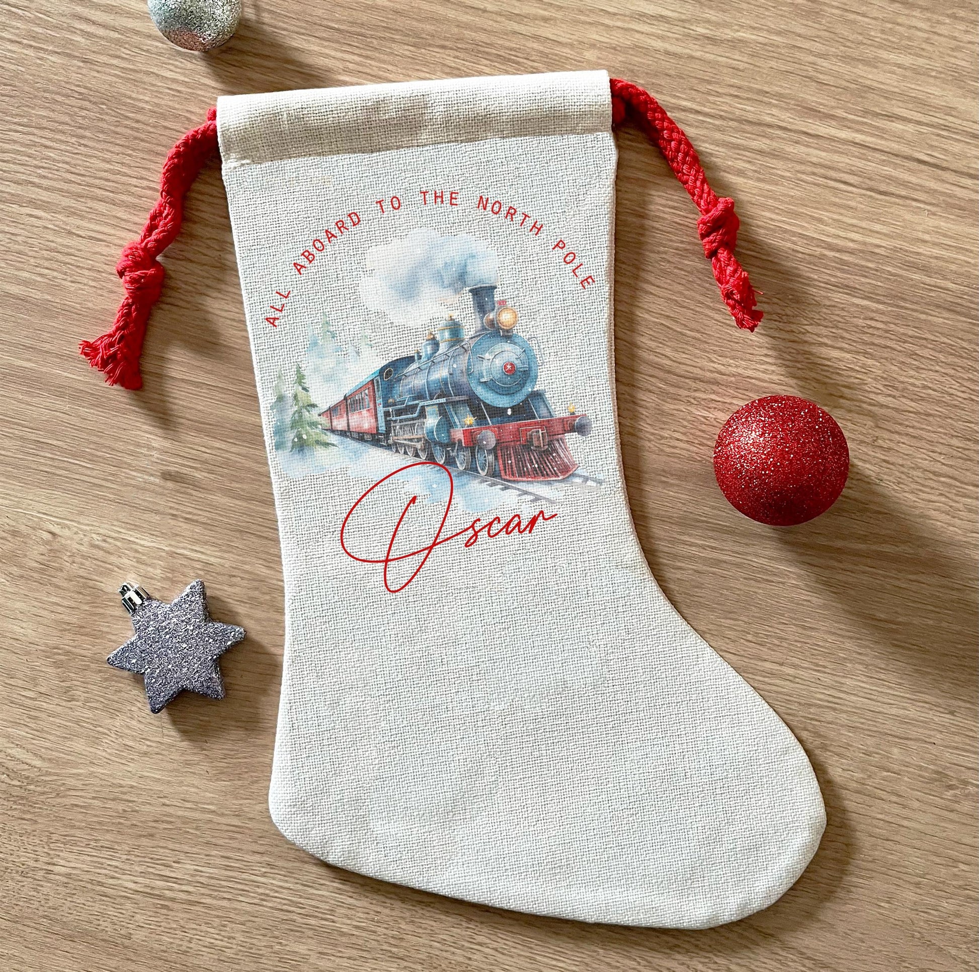 Personalised christmas train stocking, train express stocking,  xmas steam train, christmas eve box, personalised santa stocking,