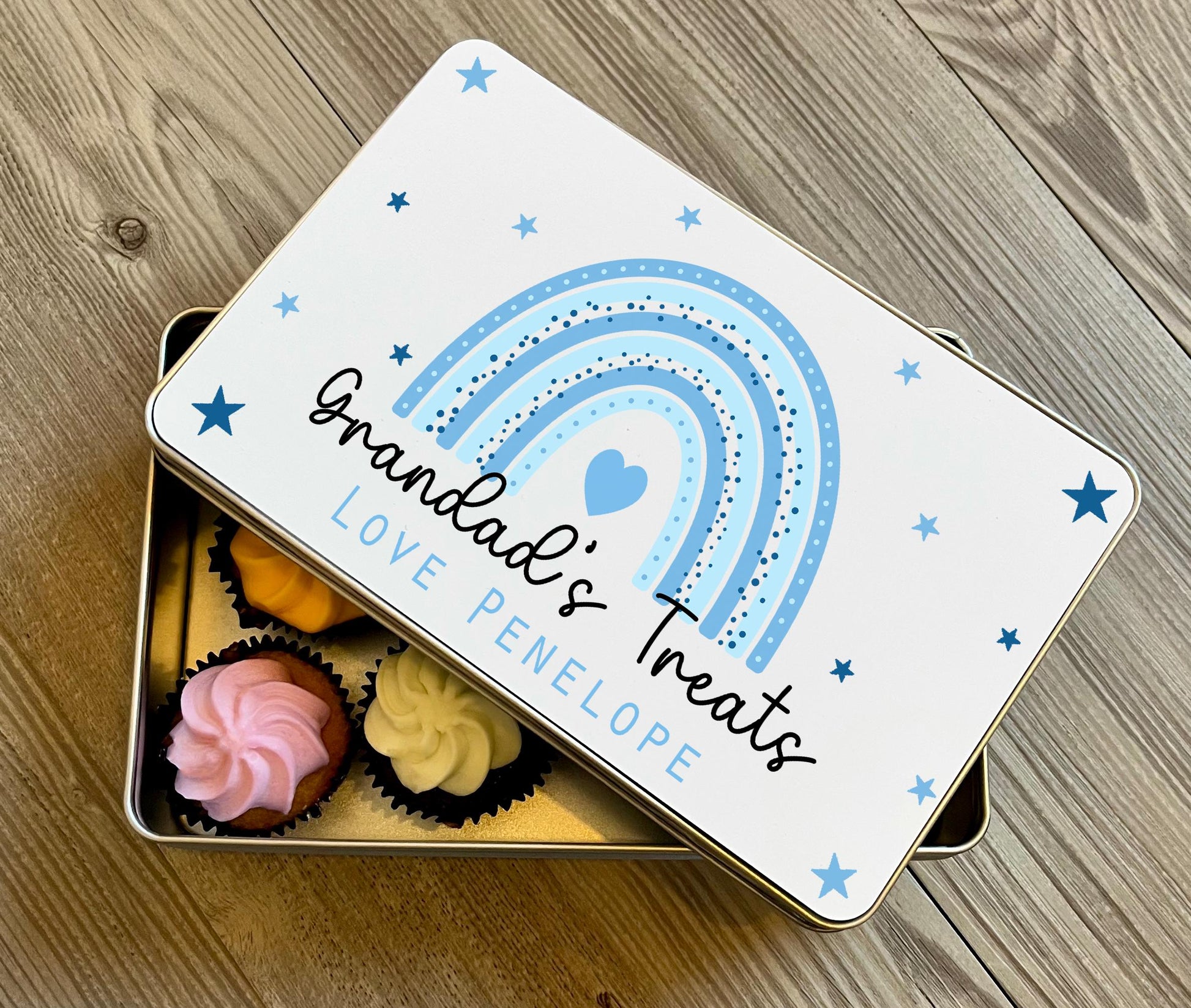 Personalised grandads treat tin gift, Personalised daddys treat tin gift, Custom fathers day treats and cakes tin, Birthday treats tin