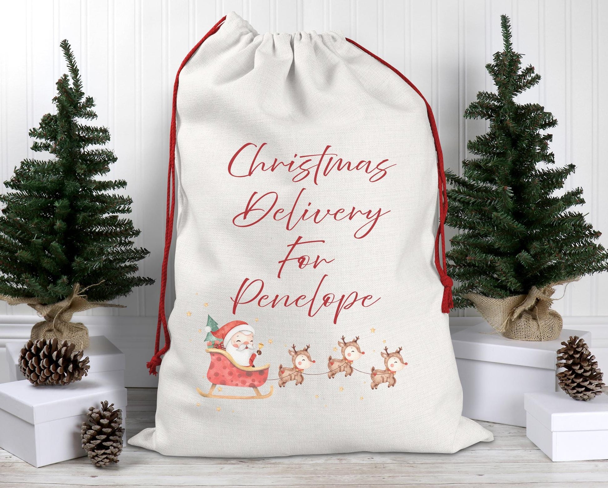 Personalised christmas santa sleigh family christmas eve present sack stocking xmas gift christmas eve box personalised santa sack
