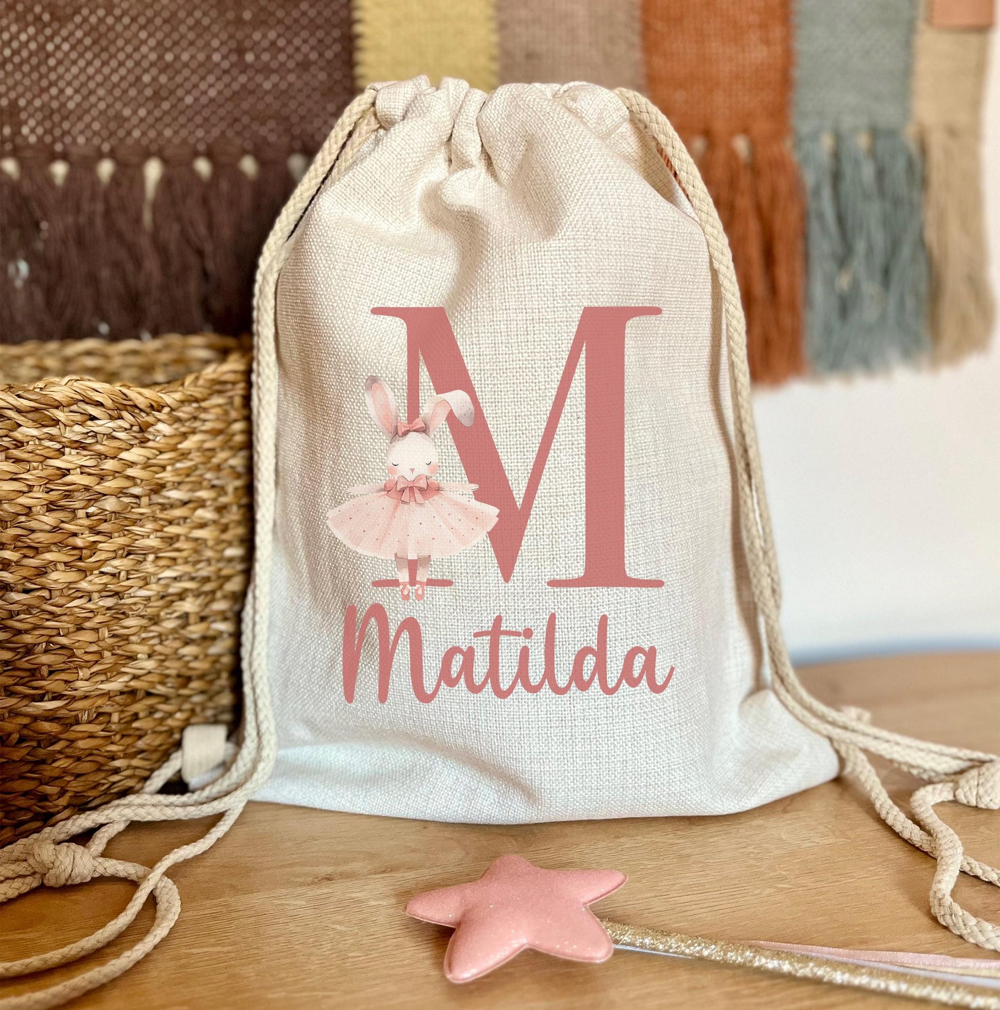 Personalised ballerina drawstring bag, ballet bag, back to school, nursery bag