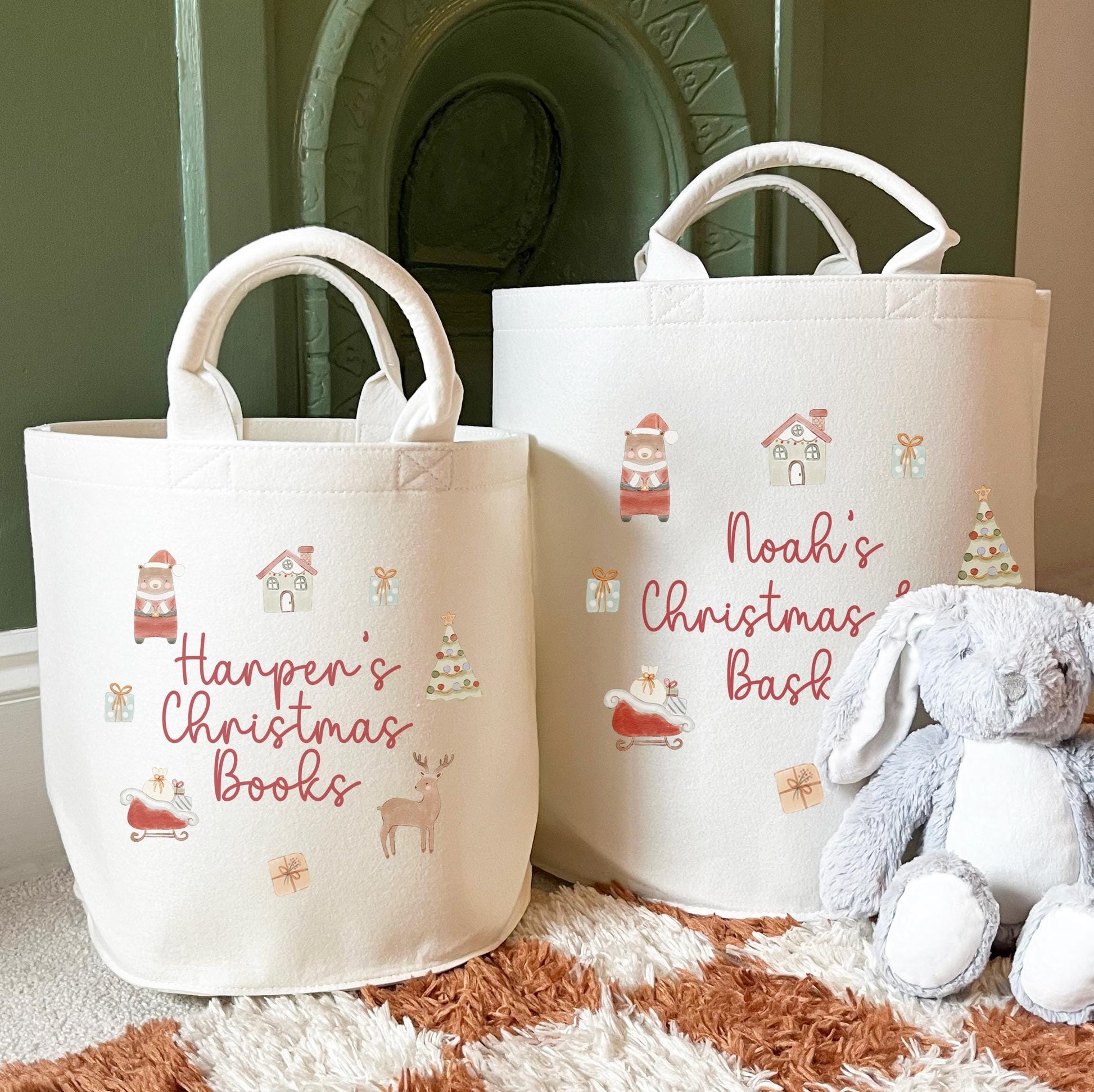 Personalised christmas basket , children's book Storage , Christmas tub , storage basket  , Christmas eve basket , Christmas basket