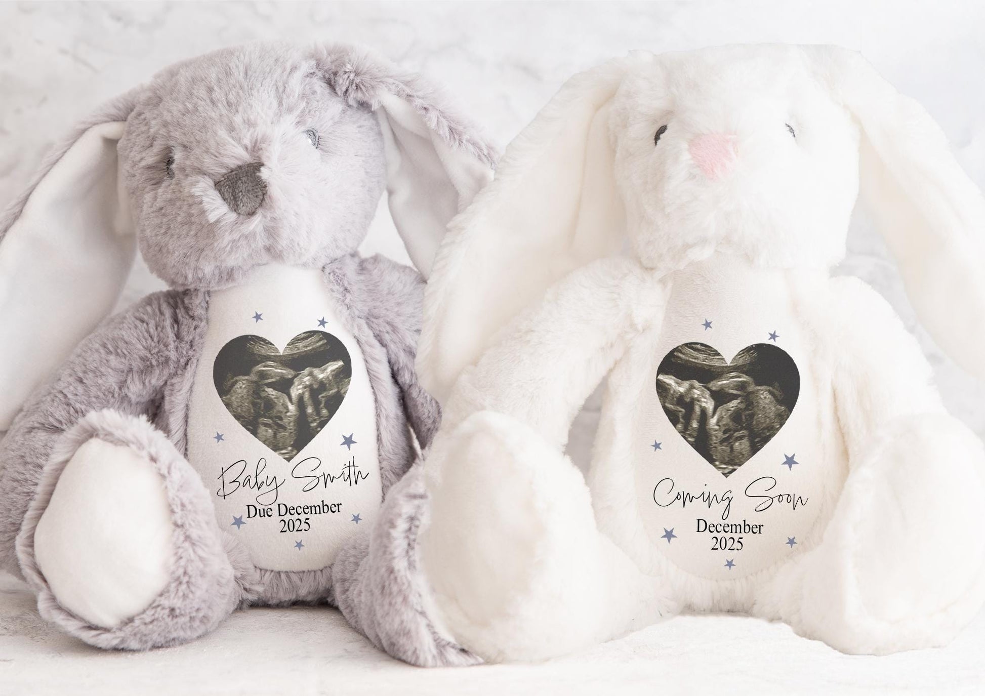 Personalised baby scan soft plush bunny baby shower gift bereavement keepsake, Gender reveal gift, babyshower gift, Baby scan photo teddy