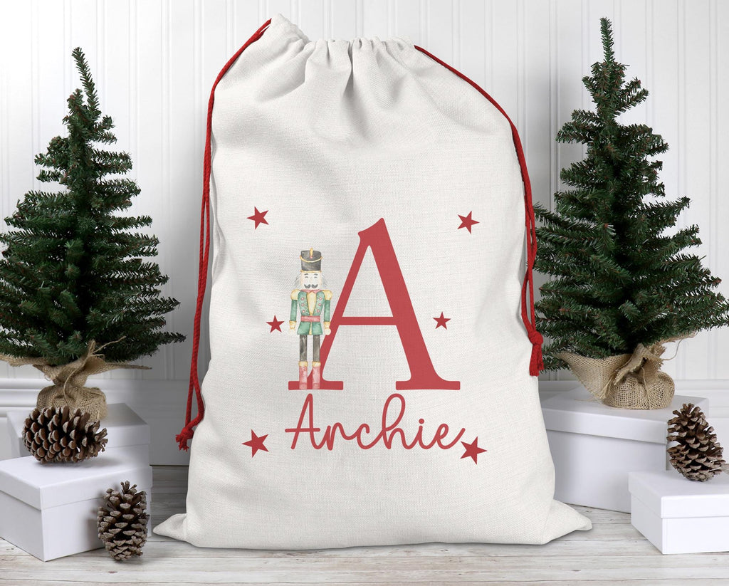 Personalised christmas initial nutcracker christmas eve present sack stocking xmas modern christmas eve box personalised santa sack