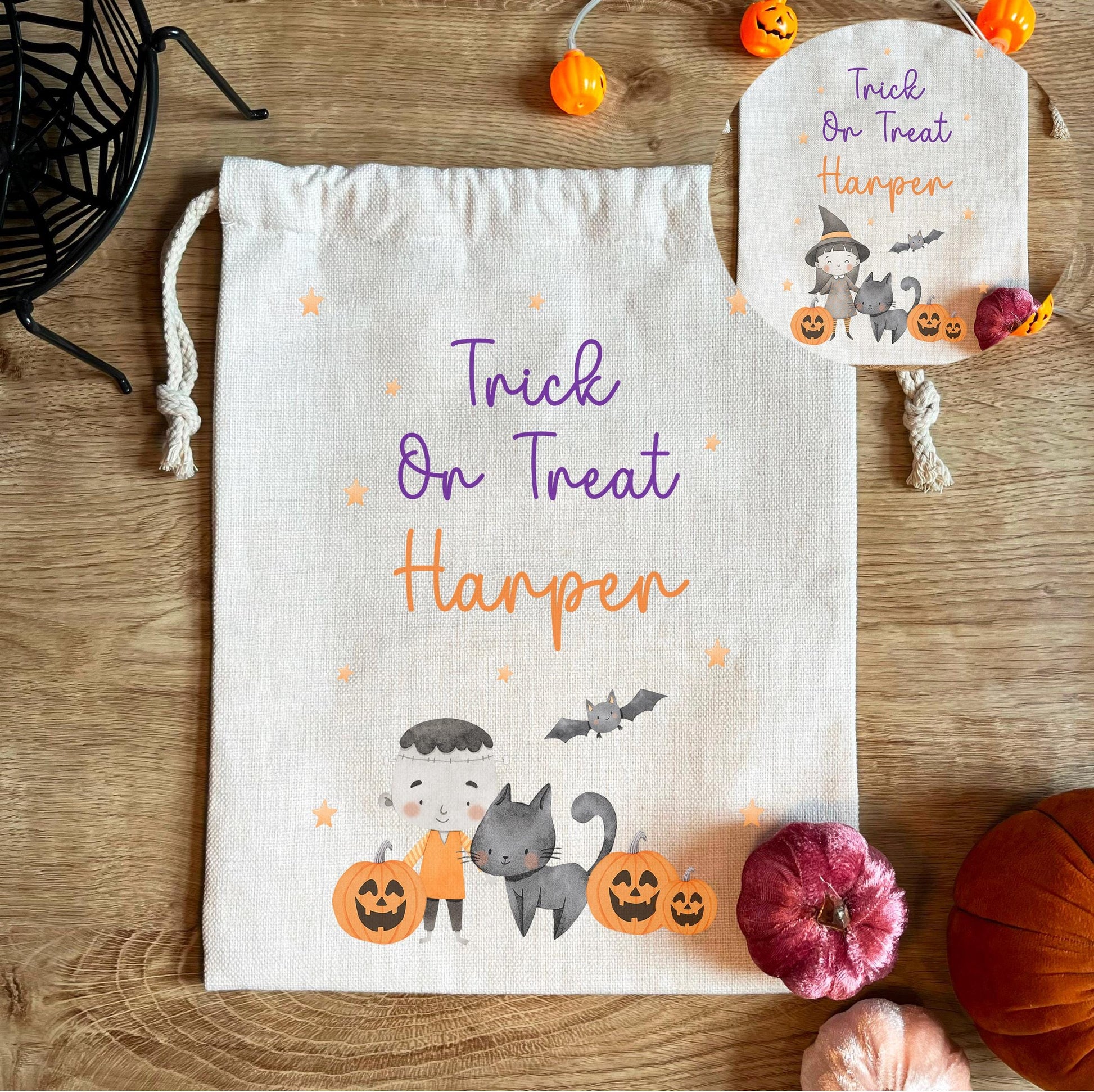 Personalised halloween frankinstein sack, Halloween custom trick or treat bag, Halloween sweet sack, Personalised trick or treat sack