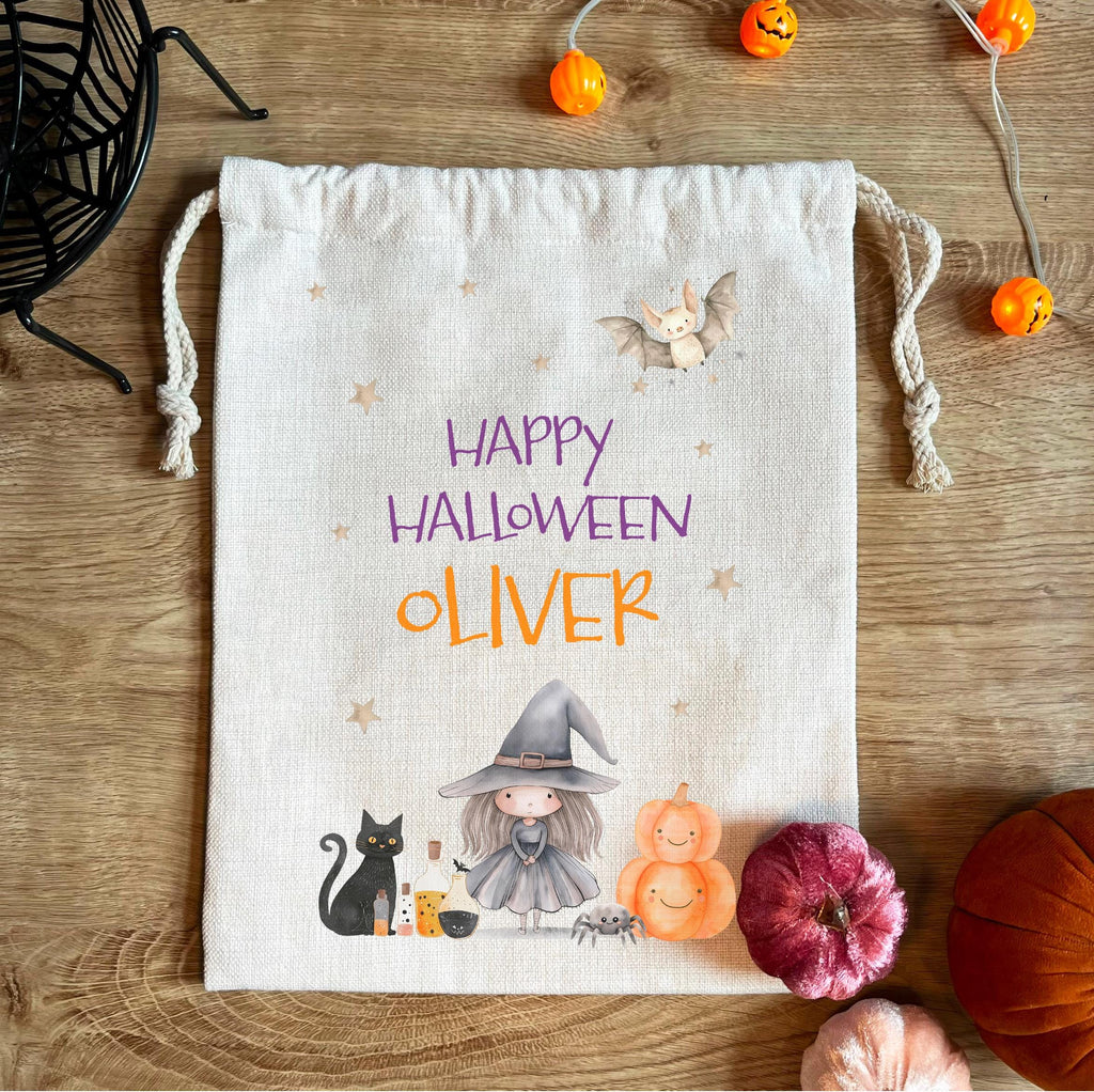 Personalised halloween witches sack, Halloween custom trick or treat bag, Halloween sweet sack, Personalised trick or treat sack