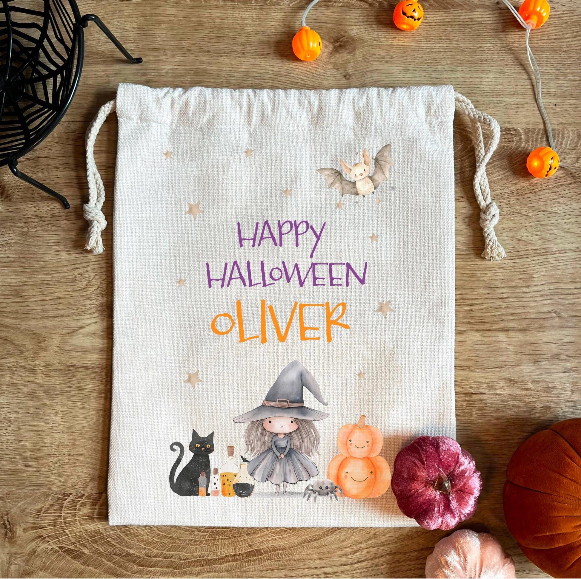 Personalised halloween witches sack, Halloween custom trick or treat bag, Halloween sweet sack, Personalised trick or treat sack