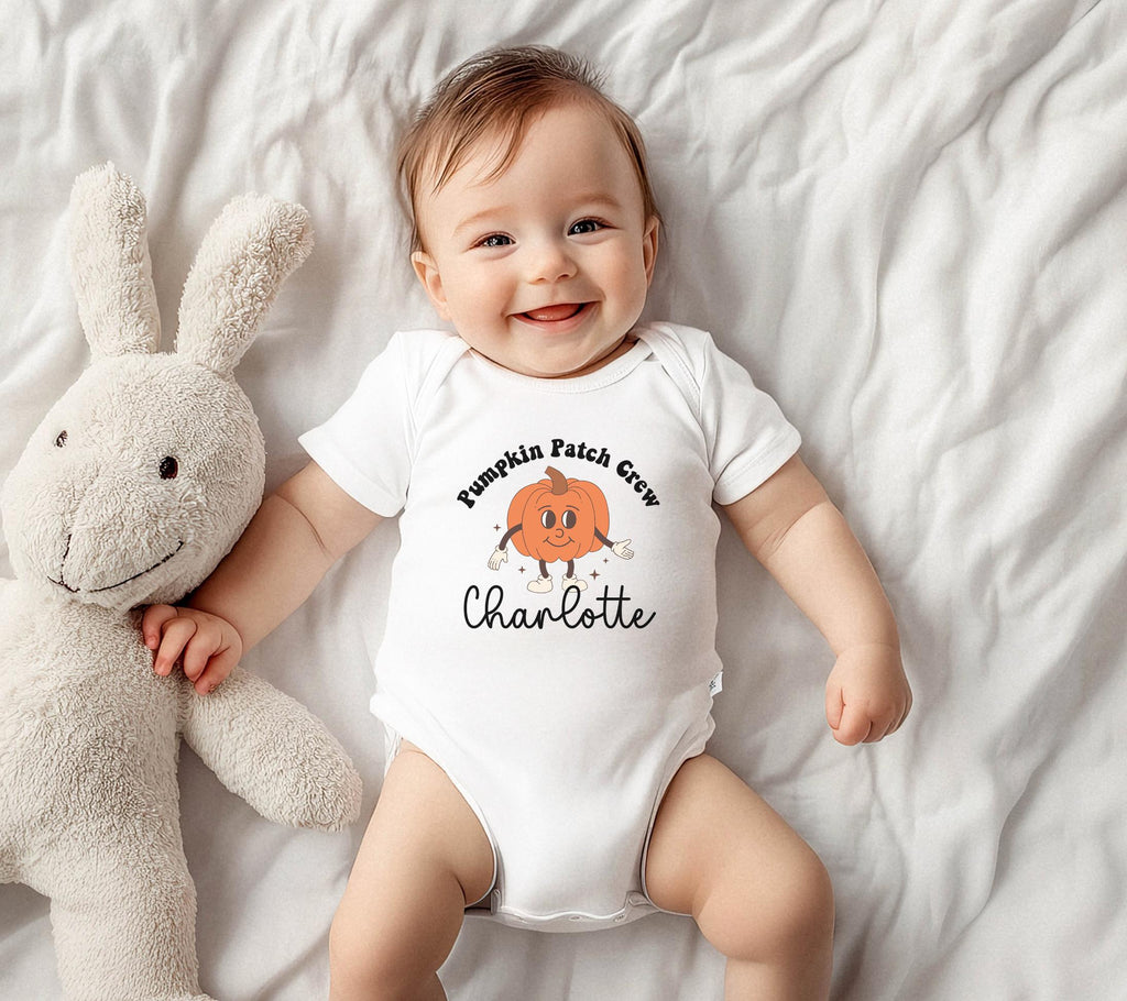 Personalised Retro Pumpkin Top , Personalised  Pumpkin Baby Vest , Halloween Outfit , Cutest Pumpkin Clothes , Groovy Pumpkin Top
