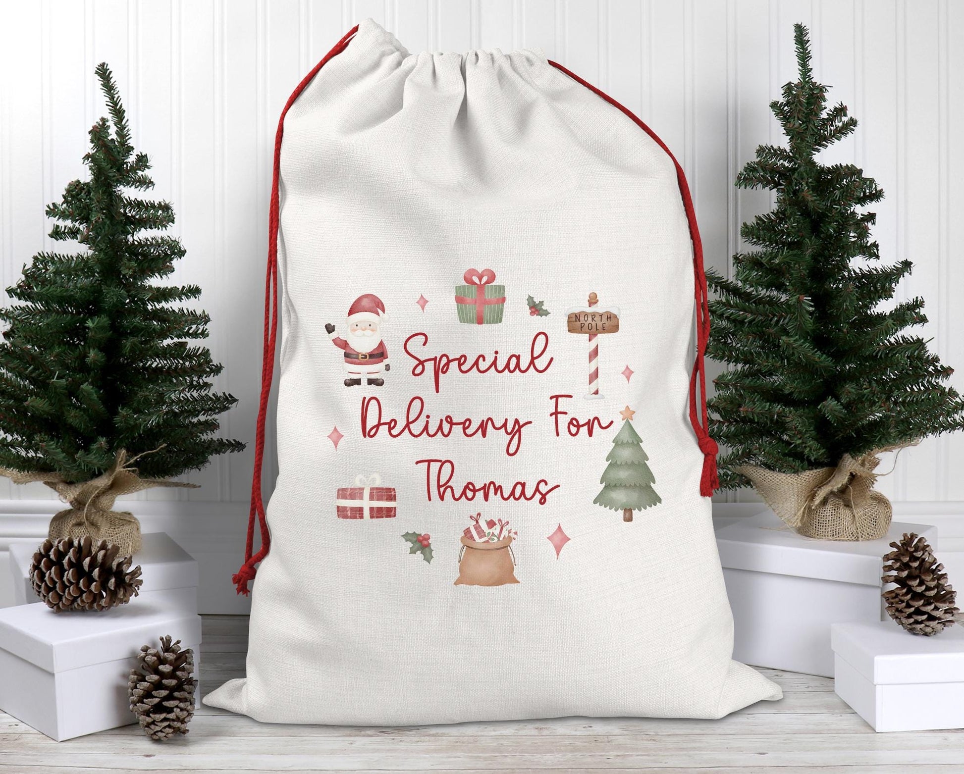 Personalised cute christmas sack , Stocking xmas eve presents , Christmas eve box , Personalised santa sack, First christmas gift