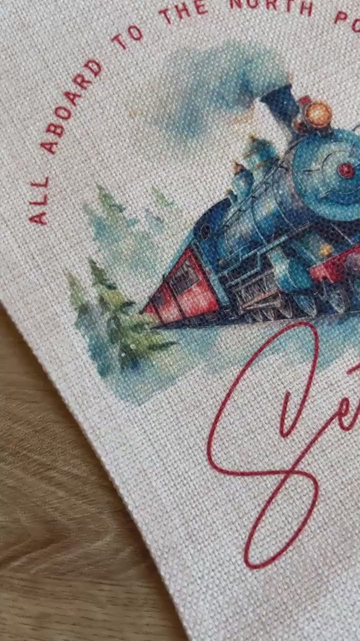 Personalised christmas train stocking, train express stocking,  xmas steam train, christmas eve box, personalised santa stocking,