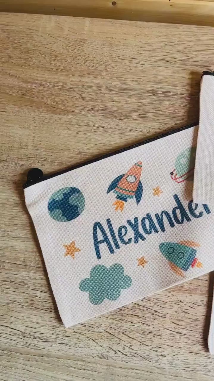 Personalised  childrens space pencil case, Personalised superhero pencil case, Personalised cars pencill case, Back to school